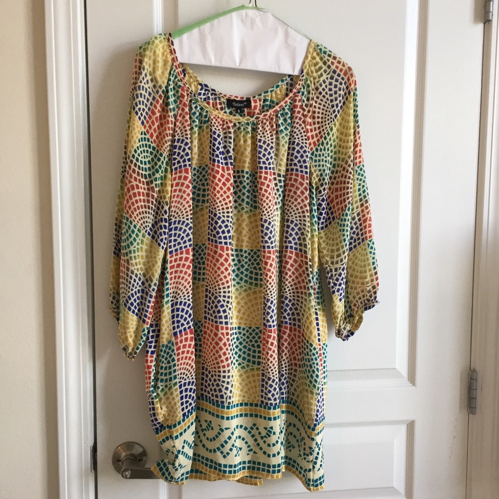 Tolani Silk Mosaic Pattern Long Sleeve Dress